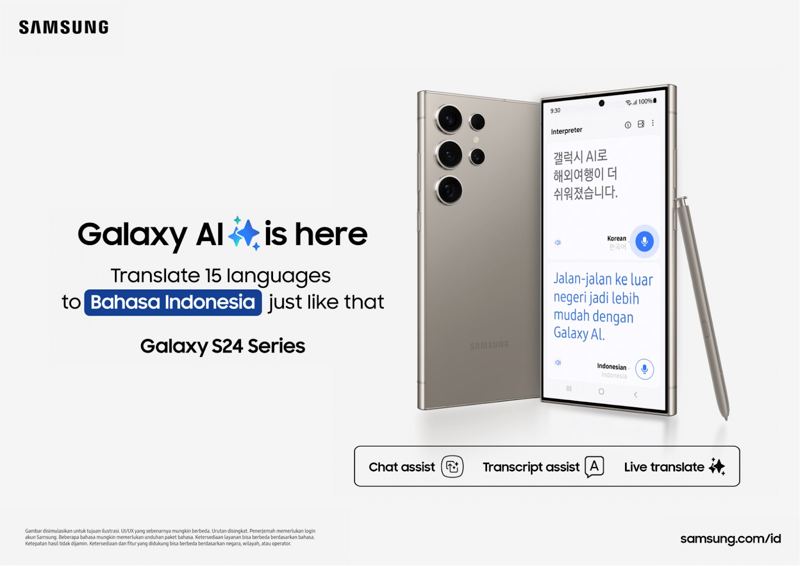Samsung menghadirkan dukungan Galaxy AI Bahasa Indonesia pada perangkat S24 Series terlebih dahulu pada tanggal 26 april