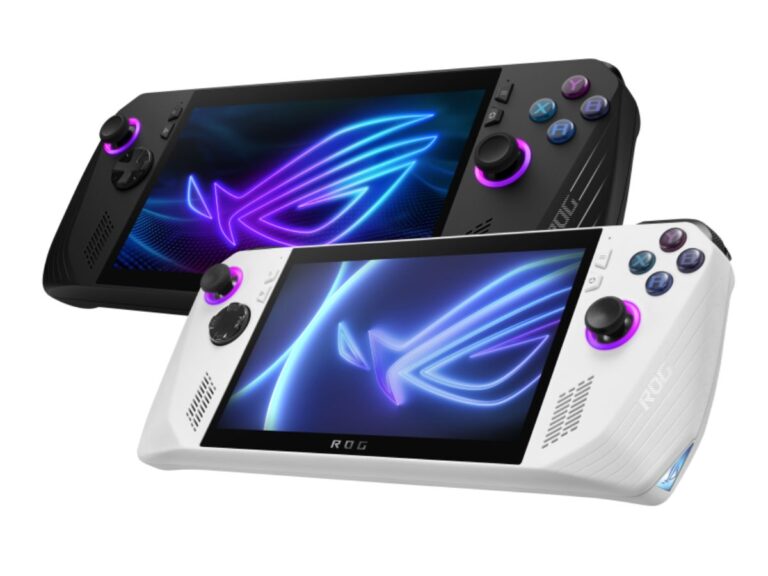 perangkat konsol handhels dari ASUS ROG Ally bewarna hitam dan putih