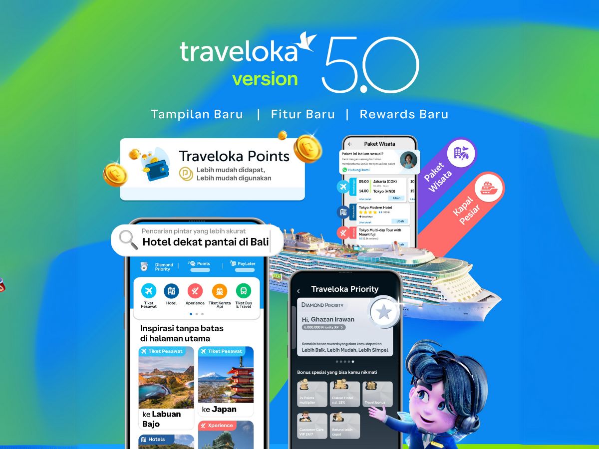 Traveloka 5.0 adlaah tampilan baru dari aplikasi dengan fitur pencarian berbasiskan AI