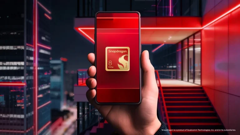 Logo badge Snapdragon 8 Elite Gen 6 dengan frame smartphone